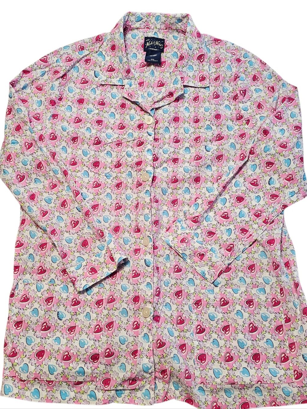 Nick & Nora Pajama Set Womens Size XXL 100% Cotton Hearts Multicolor Retro - Picture 2 of 12